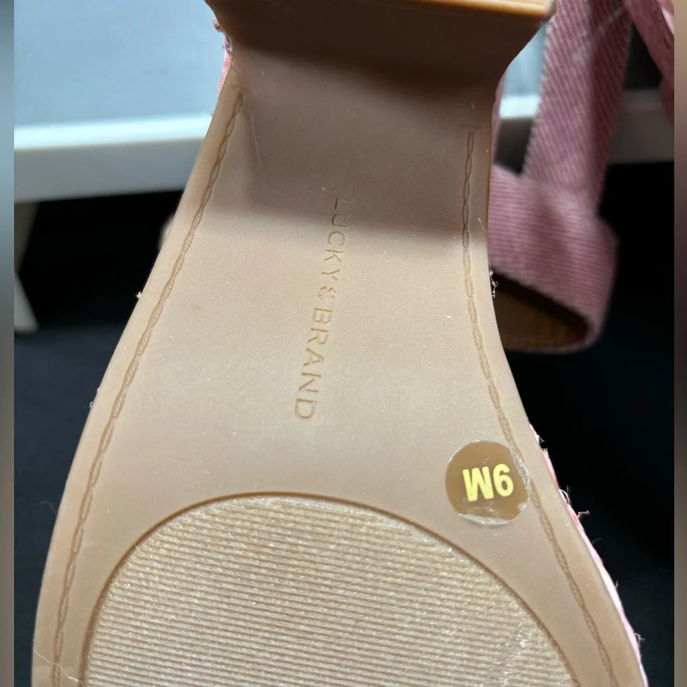 Lucky‎ Brand Yidris Platform Espadrille Heels Sandals Pink Size 9M Straw Buckle